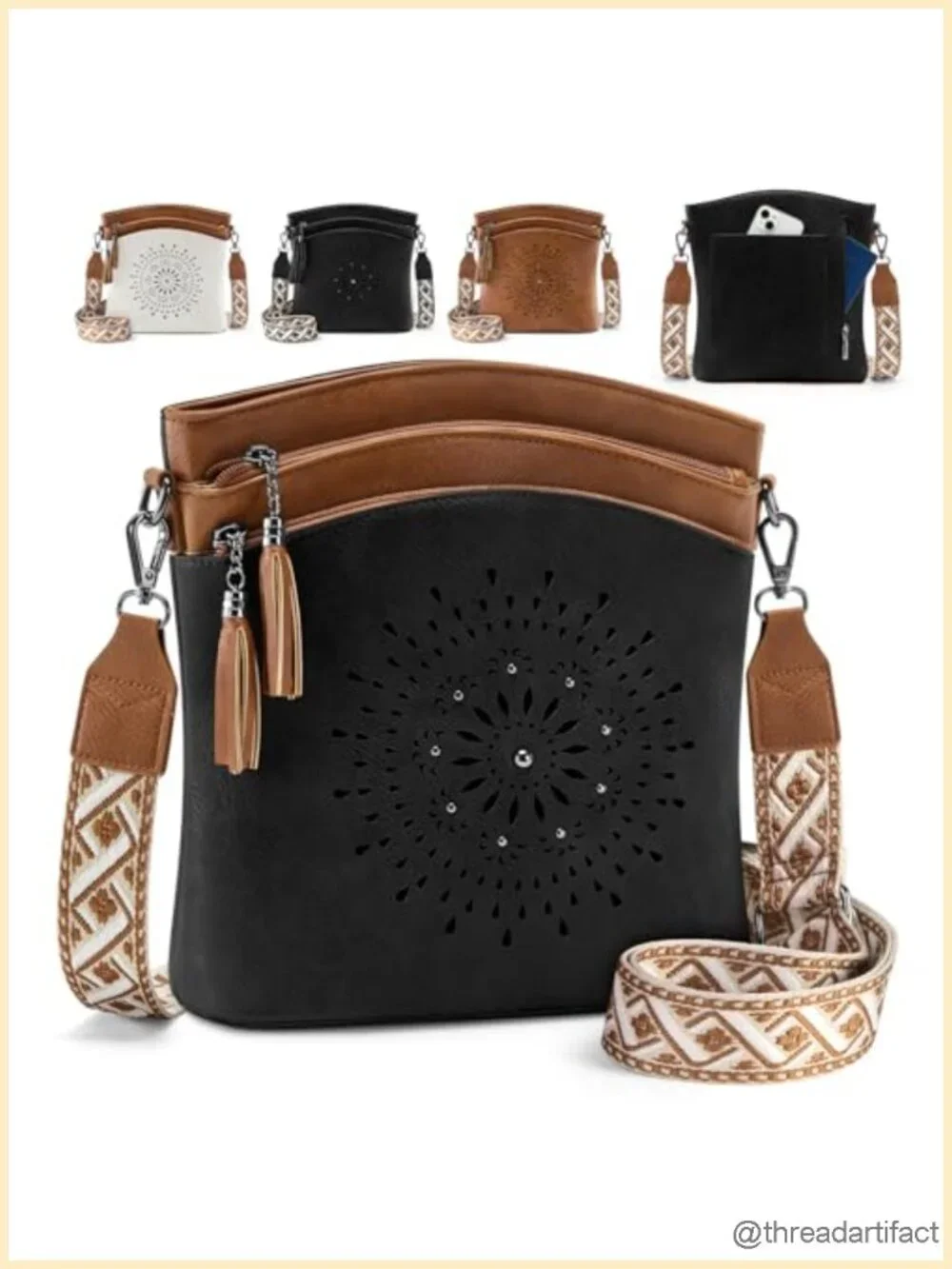 Medium Faux Leather Crossbody Bag with Guitar Strap